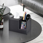 PU Leather Tissue Box Cover with Storage Square-Multifunctional Tissue Holder,Remote Control Holder,Decorative Tissues Boxes Organizer,Home Office Desktop Storage box,Black