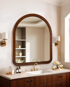 Arched Mirror 30 x 36 Inch,Walnut Brown Wood Rustic Bathroom Tempered Wall Mirror with Wood Frame,Round Corner Arch Farmhouse Wooden Vanity Mirror for Living Room,Entryway or Bedroom
