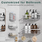5-Pack Adhesive Shower Caddy, Rustproof Stainless Steel Organizer for Bathroom Storage with Large Capacity, No Drilling Bathroom Caddy with Soap Toothbrush Holder for Kitchen Home Silver