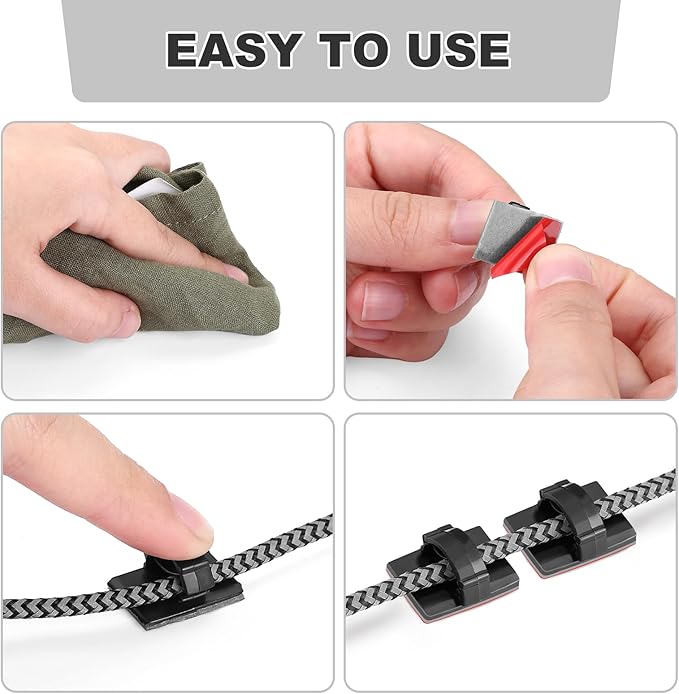 GWHOLE 100Pcs Adhesive Cable Clips Cord Organizer Wire Management for Car Office and Home
