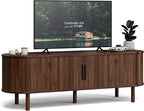 ZttRiee TV Stand for TVs up to 60 Inch, Entertainment Center with Sliding Doors and Adjustable Shelf, Modern TV Console with Storage for Living Room, Bedroom, Walnut