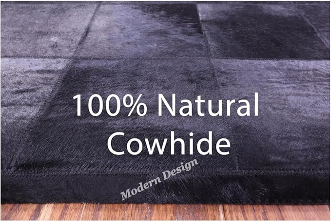 Modern Design Premium Cowhide Leather Carpet with Chevron Pattern, Area Rug (Black, 5x8)