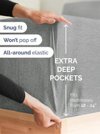Extra Deep Queen Fitted Sheet - Hotel Luxury Single Fitted Sheet Only - Easily Fits 18 inch to 24 inch Mattress - Ultra Soft, Wrinkle Free w/Extra Deep Pockets - Breathable & Comfy - Heathered Grey
