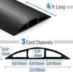 Bates- Floor Cord Cover, 4ft, Cable Cavity 0.6" (W) x 0.31" (H), Heavy Duty Wire Protector, PVC Extension Cords Hider, Protect Cords, Prevent Cable Trips, Cord Hider for Office, Home, Outdoor