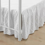 Bed Skirt Queen Size Ruffled Bed Skirt with Split Corners, 14 Inch Drop Dust Ruffle Bed Skirts with Platform, Boho Tufted Shabby Chic Full Size Bed Skirts, White