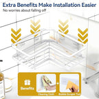 YASONIC Shower Caddy Corner, 2-Pack Adhesive Rustproof Stainless Steel Shower Shelves with Soap Holder, No Drilling Shower Organizer Corner for Dorm, Renters Bathroom White