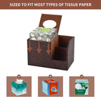 PU Leather Tissue Box Cover Square Tissue Holder Tissues Box Organizer with 2 Compartment,Remote Control Holder,Multifunctional Decorative Tissue Box Covers Cube,Home Office Desktop Storage Box,Retro