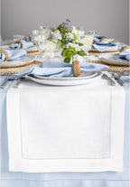 Solino Home Linen White Table Runner 60 Inches - Classic Hemstitch, 100% Pure Linen Coffee Table Runner 14 x 60 Inch Ideal for Dresser Tables - Christmas, Holiday, New Year
