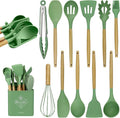 MYKUJA Silicone Cooking Utensils Set, Heat Resistant Kitchen Utensils Set, Spatula,Turner Tongs,Spoon,Brush,Whisk, Cooking Kitchen Utensils Spatula Set, Nonstick Cookware（sage green）