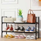 Kitsure Shoe Rack for Closet - Expandable Shoe Rack for Entrance, Rustproof Shoe Organizer for Entryway with Portable Handles, Black, 17.3″~30.2″L x 16.3″H