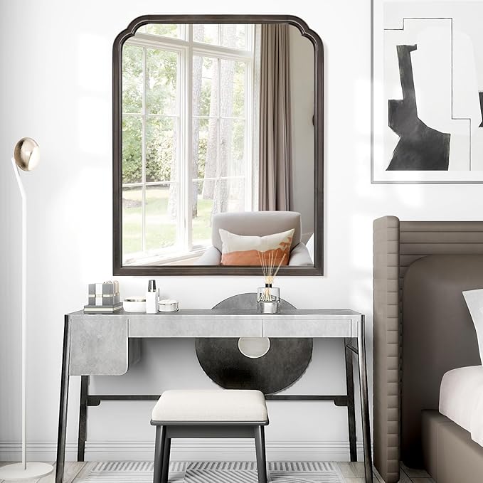 WallBeyond Wood Bathroom Mirrors for Wall Mounted, 30" x 40" Rustic Wood Frame Wall Mirrors Decorative for Living Room or Bedroom Vanity Mirror (Black)