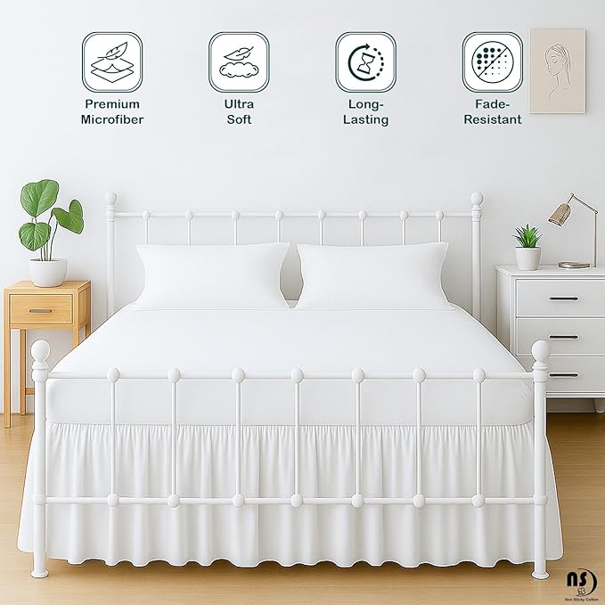 Ruffled Bed Skirt with Split Corners - White, Queen, 18 Inch Drop Bedskirt Expertise Tailored fit Wrinkle Free Dust Ruffled Bed Skirt (Available in All Bed Sizes and 10 Colors)