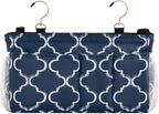 Bedside Caddy Hanging Bunk Bed Caddy Bed Organizer Hanging Pocket with 2 Hooks Bedside Storage Organizer Pocket Bag Holder Navy Blue Geometric Quatrefoil