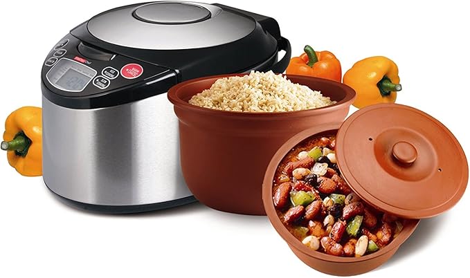 VitaClay Smart Organic Clay Pot Multi Cooker - Toxin Free Clay Rice Cooker, Delay Start Slow Cooker, Stew Cooker, Electric Soup Pot, Yogurt Maker, with Natural Earthen Clay Crock, 6 Cup / 3.2-Quart