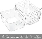 Tiawudi 4 Pack Plastic Storage Bins, Extra Large Pantry Organizer, 13.5" x 10" Clear Storage Containers and Organizer Bins, Multi-Use Bins for Home, Kitchen, Closet and Cabinet