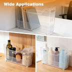 OMISTAR 3 Pcs Clear Plastic Pantry Storage Organizer Bins, 13.4 x 9.8 x 3.5 in Rolling Storage Baskets with Wheels and Handles, Stackable Freezer Organizer Bins for Kitchen, Office
