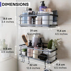 KINCMAX Premium Shower Caddy, 2-Pack Adhesive Shower Organizer, No Drill Bathroom Shelves, Rustproof Stainless Steel Shower Shelves for Inside, Shampoo Holder, Storage Rack, Matte Black