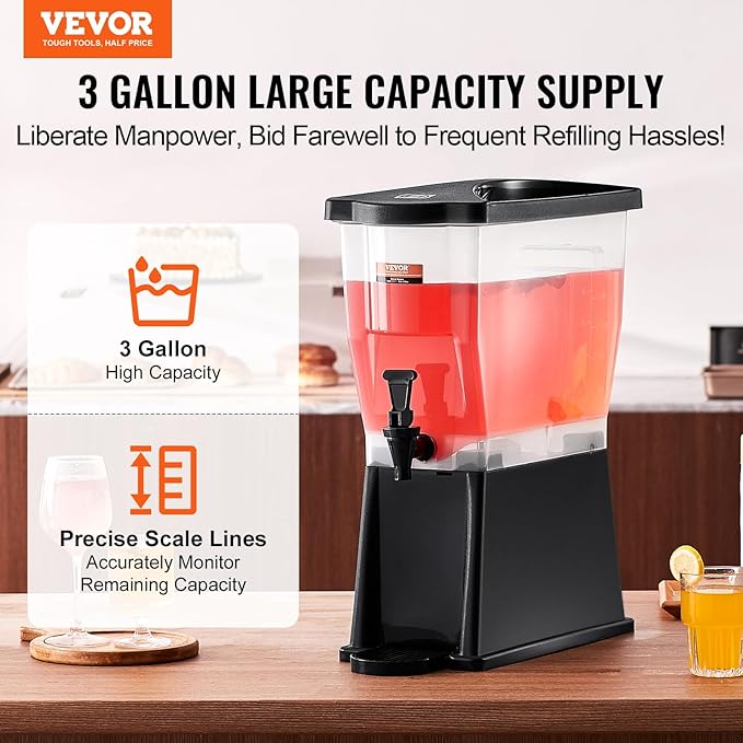 VEVOR Beverage Dispenser, 3 Gallon Drink Dispenser for Parties, Plastic Juice Dispenser with Stand Spigot Lid, Iced Tea Lemonade Juice Water Dispenser, for Restaurants, Hotels, Parties