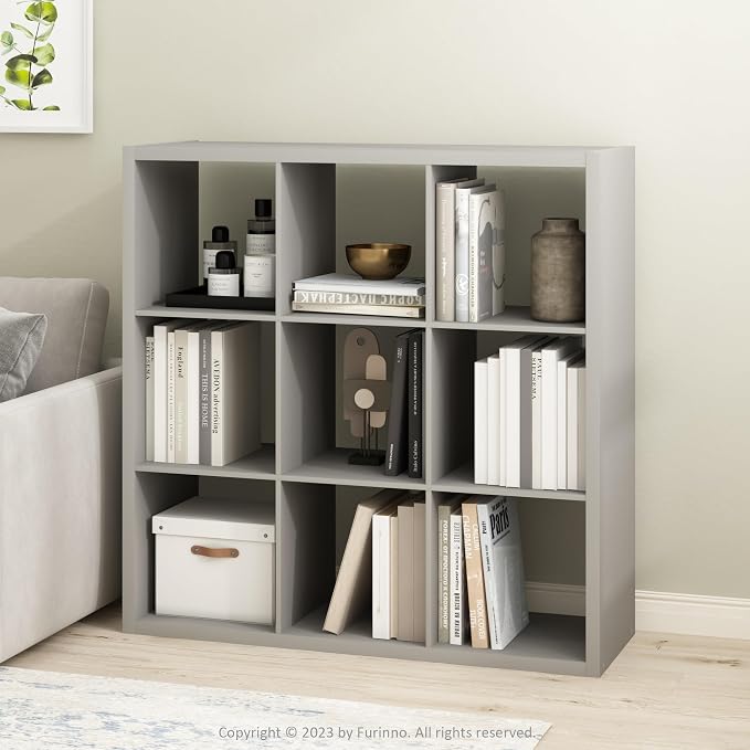 Furinno Cubicle Open Back Decorative Cube Storage Organizer, Light Grey