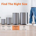 Amazon Basics Smudge Resistant Rectangular Trash Can with Soft-Close Lid, Foot Pedal, Removable Inner Bucket, 30 Liter/7.9 Gallon, Brushed Stainless Steel, Satin Nickel Finish, 13.8"L x 11.8"W x 25"H