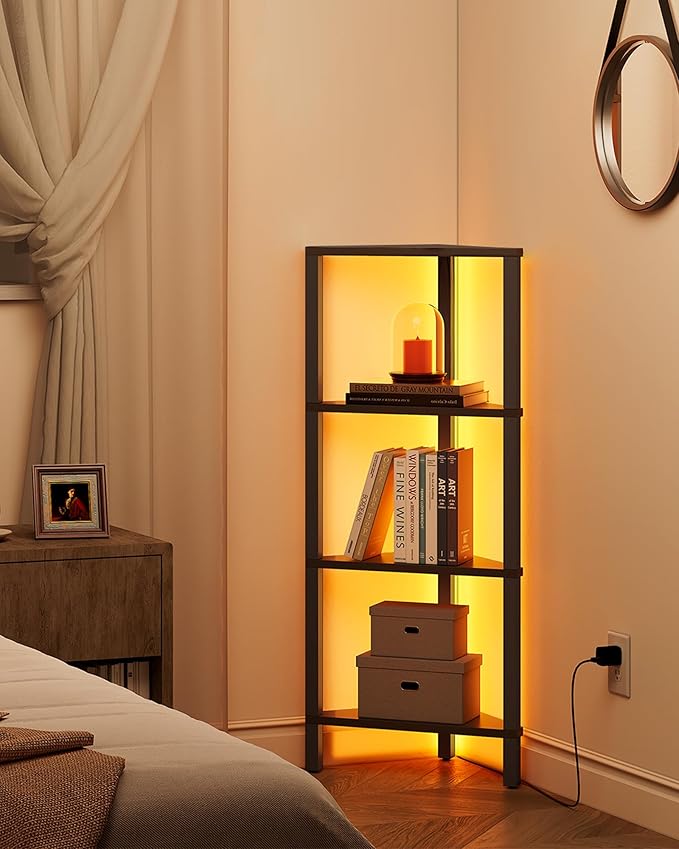 TUTOTAK Corner Shelf, 4-Tier Corner Bookshelf