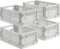 HUUSMOT 4-Pack Small Pastel Plastic Storage Baskets, Collapsible Crates for Organizing, Space-Saving Mini Bins for Classroom, Kitchen, Office, Bedroom (Grey, 9.8" x 6.5" x 3.8")