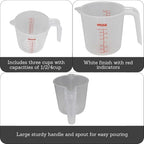 IMUSA Plastic Measuring Cups Set of 3/1,2 & 4 Cup with Easy Pour Spout & Red Indicators, Nesting Liquid and Dry Measuring Cups for Cooking & Baking