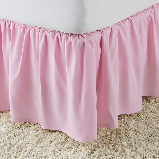 Pink Wrap Around Bed Skirts with 16" Drop - Three Sides Fabric Adjustable Elastic Dust Ruffle Silky Soft -600 TC Stretchy Bed Skirt-Olympic Queen(66"X 80") Pink