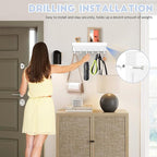 Magnetic Key Holder, Small Wall Mount Key Rack with Shelf for Fridge, 6 Metal Hooks, 9.65 Inch, 2 Installation Options, White