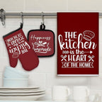 Sratte 6 Pcs Kitchen Decor Accessories Set Farmhouse Towels Pot Holders Oven Mitts Set 2 Dish Towels 2 Potholders 2 Cooking Mittens Oven Glove for Christmas Baking Cooking(Wine Red,Kitchen)