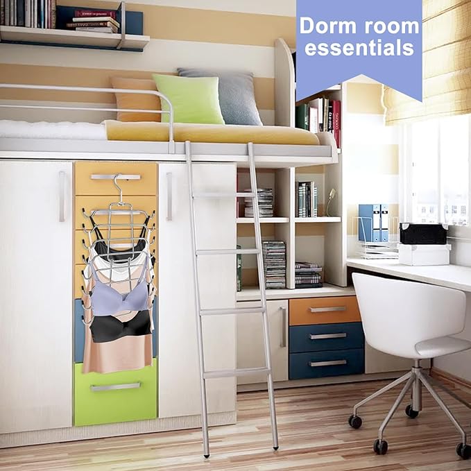 2Pcs Tank Top Hangers Space Saving Hanger Organizer Bra Hangers for Closet Organizer 360° Rotating Metal Closet Organizers and Storage Lingerie Hangers for Cami Bras Belts Swimsuits Lingeries Silver