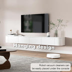 Floating TV Stand 87 Inch Wall Mounted TV Cabinet with 2 Drawers, TV Media Console with Flip-Down Door & Drawers for Living Room (White, 86.6")