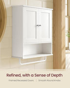 VASAGLE Siren Collection - Hanging Bathroom Cabinet with Towel Rod, Farmhouse Wall Storage Cabinet, with Adjustable Shelf, and Doors, 7.9 x 20 x 23.6 Inches, Cloud White UBBK149WB01S