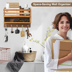 Mail and Key Organizer for Wall – Key Holder Wall Mount with Storage Box and 5 Key Hooks, Mail Holder Wall Mounted for Entryway, Apartment, Office, Home Decor Organization (Brown)
