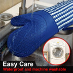 Alselo Silicone Oven Mitts Heat Resistant 932℉ with Waterproof & Non-Slip Kitchen Mittens, Set of 2 Extra Long Oven Gloves with Soft Cotton Terry Lining for Baking Cooking Barbecue (Cobait Blue, 2)