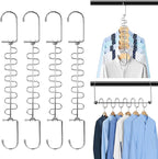 KLEVERISE 8 Pack Metal Space Saving Hangers, Stainless Steel Hangers Space Saving for Clothes, Magic Cascading Space Saving Closet Clothing Hanger Organizer Space Saver, College Dorm Essentials