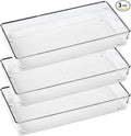 3 Pack Large Clear Plastic Drawer Organizer Tray Cutlery Utensil Makeups Drawer Organizers 12" X 6"