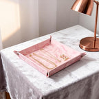 Valet Tray Desktop Storage Organizer – Vegan Leather Catchall Bedside Vanity Tray Nightstand Caddy Holder for Remote Controller, Watch, Keys, Phone, Wallet, Coin, Jewelry, Marble Pink