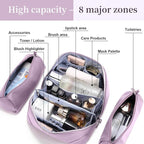 BOYATU Travel Makeup Bag Cosmetic Bags for Women: 3 Pcs Set Large Capacity Make up Bag with Handle - Waterproof Vegan Leather Toiletry Bags Travel Essentials with Compartments(C-4-Purple)