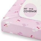 Yoofoss Pack and Play Sheets Fitted, Mini Crib Sheets 2-Pack for Pack N Play Mattress, Stretchy Playard Sheet, Soft and Breathable (Pink+Cherry)