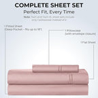 100% Natural Cotton Bed Sheets | 500 TC Single-Ply Sateen Weave Twin XL Sheets | Soft, Breathable, Hypoallergenic Solid 3-Piece Bedding with Deep Pocket Fitted, Flat, Pillowcase | Blush