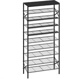 10-Tier Tall Shoe Rack Organizer Shoe Storage for Entryway 30-40 Pairs Metal Shoe Rack for Closet Heavy-Duty Shoe Rack with Wooden Top Shelf for Garage Black