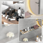 Glass Shelf for Bathroom 24 inch Rectangular Stainless Steel Wall Sheves Tempered Glass Modern Stainless Steel Wall Mount Accessories Organizers Storage (Brushed Gold)