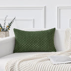 Kevin Textile 12x20 Inch Pillow Cover 1 Pack Boho Decorative Soft Striped Corduroy Lumbar Farmhouse Solid Color Accent Rectangle Cushion Case for Living Room Couch Sofa Bed, Moss Green