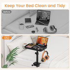 Snughome Clamp On Bedside Shelf for Bunk Bed - Adjustable Height Bedside Table Tray with Cup Holder & Cable Holes, Sturdy Nightstand Organizer Top Bunk Bed Accessories for College Dorm Apartment
