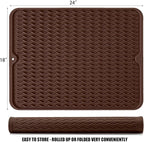Large 24" x 18" Silicone Dish Drying Mat for Kitchen Counter, Easy clean, Quick Dry, Heat-resistant Dish Drainer Mat for Sink,Refrigerator or Drawer liner (Food Grade Silicone-Coffee)