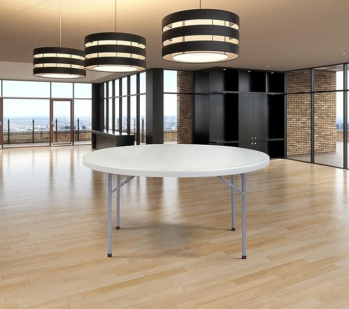 PRO&Family Commercial Round Folding Table, White Top, Powder-Coated Steel Frame, High-Impact Polyethylene Construction, Perfect for Wedding, Party, Shool, Church. (2, 60")