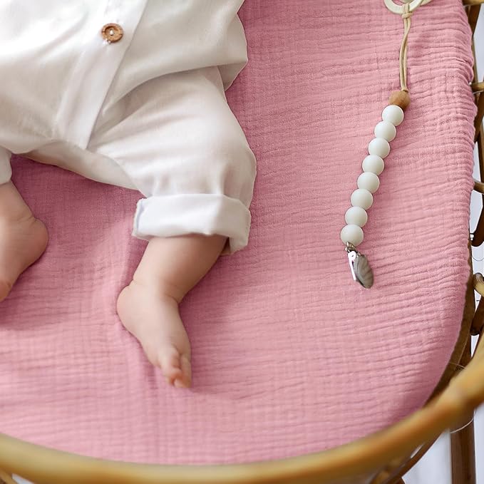 lulumoon Baby Muslin Bassinet Sheets: Cotton Bassinet Sheets Neutral for Boys and Girls - Fitted for Oval Rectangle or Hourglass