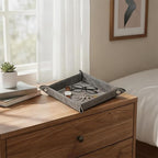 Valet Tray Desktop Storage Organizer – Vegan Leather Catchall Bedside Vanity Tray Nightstand Caddy Holder for Remote Controller, Watch, Keys, Phone, Wallet, Coin, Jewelry, Stone Gray