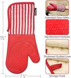Alselo Silicone Oven Mitts Heat Resistant 932℉ with Waterproof & Non-Slip Kitchen Mittens, Set of 2 Extra Long Oven Gloves with Soft Cotton Terry Lining for Baking Cooking Barbecue (2, Red Mitts)